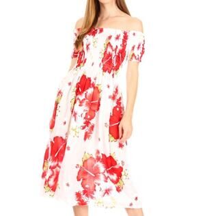 Sakkas Nur Smock Elastic Cocktail Midi Off Shoulder Floral Dress - Size OS, NWT